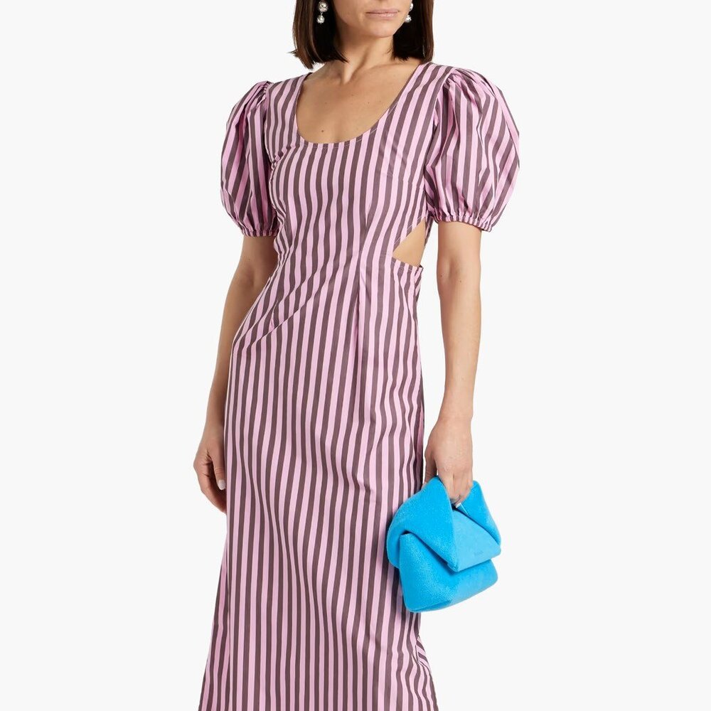 Ganni Cutout striped cotton-poplin maxi dress